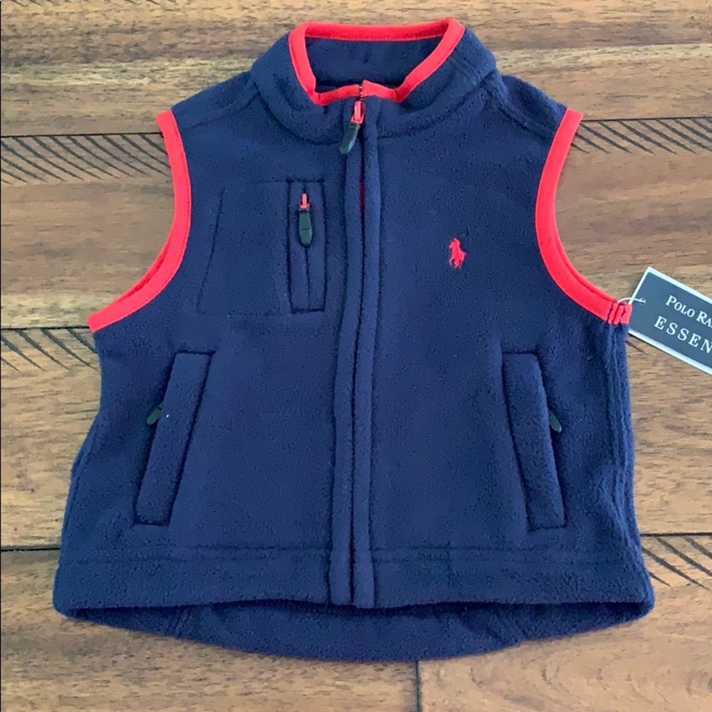 NWT Polo Ralph Lauren Navy Red Fleece Zipper Vest 9M